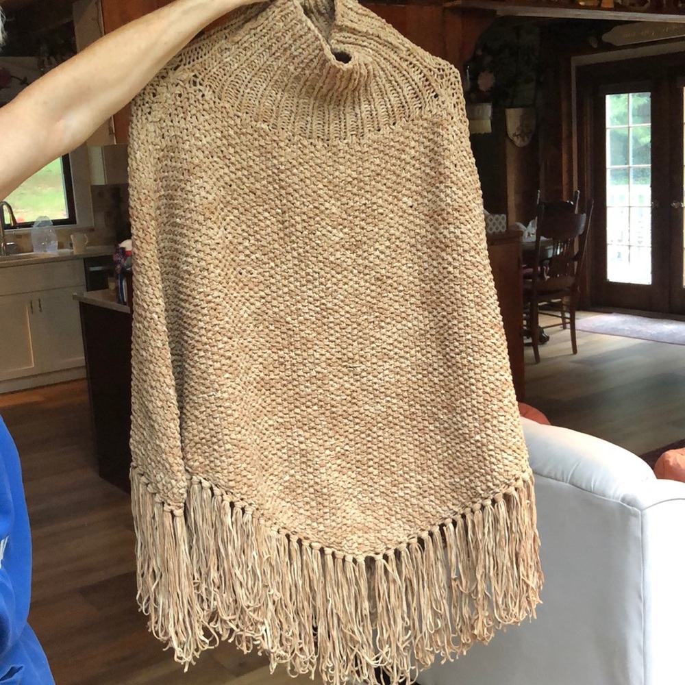 Handmade Caramel Fringe Poncho